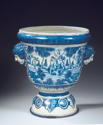 デルフト青と白のバロック様式の神話的庭園用大壺 1700年頃（陶磁器 作： Adriaen (fl.1868 d.1701) (attr.to) Kocks
