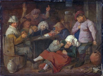 オランダ語：酔っ払った農民のいる宿 酒場で酒を飲む貧しい人々 作： アドリアン・ブラウワー