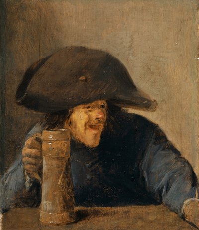 二角帽とタンカードを持つ農民 1630年頃 作： Adriaen Brouwer