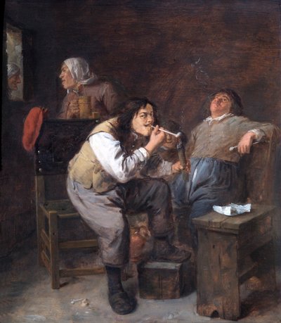 喫煙者、1635〜38年頃（オークパネルに油彩） 作： Adriaen Brouwer