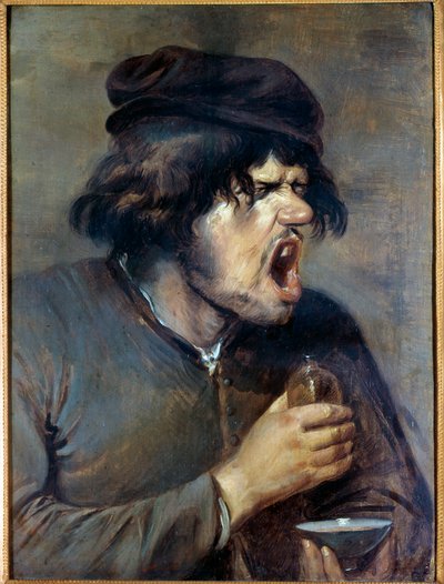 悪い医者 薬を飲みながら登っていく男。エイドリアン・ブローウェル（1605-1638）の絵画（ec.flam.） 17世紀 ディジョン、ボザール美術館 作： Adriaen Brouwer