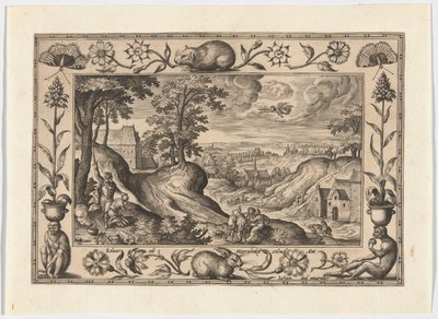 アブラハムのイサクの犠牲（『旧約聖書と新約聖書の風景と狩猟風景』より 作： Adriaen Collaert