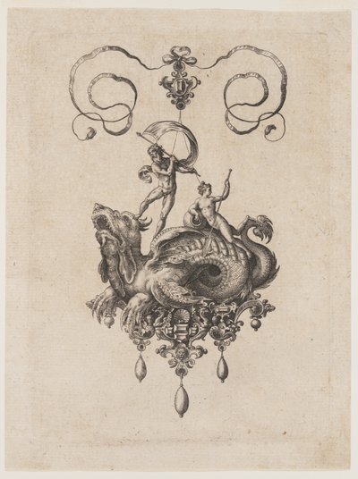 海のモンスターをあしらったペンダントのデザイン 作： Adriaen Collaert