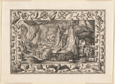 ロトとその娘たち（『旧約聖書と新約聖書の風景と狩猟風景』より 作： Adriaen Collaert