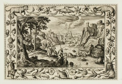 キリストの洗礼、旧約聖書と新約聖書の風景と狩猟の風景より 作： Adriaen Collaert