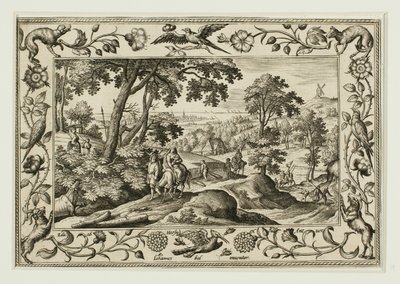 旧約聖書と新約聖書の風景画と狩猟風景から「エジプトへの逃走 作： Adriaen Collaert