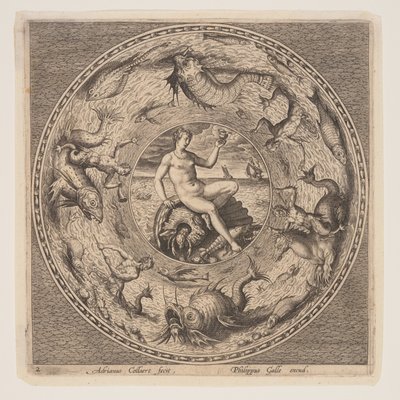 貝殻の上のテティス、皿のためのデザイン一式より（クープ財団） 作： Adriaen Collaert