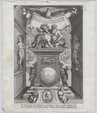 「馬に乗ったローマ皇帝」のタイトル ページ。 1587-89。 作： Adriaen Collaert