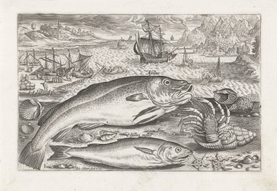 ビーチで 2 匹の魚 釣り（連載タイトル） Piscium v​​ivae アイコン (シリーズ タイトル) 作： Adriaen Collaert