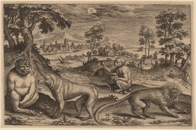 二匹の猿と二匹の猿 作： Adriaen Collaert