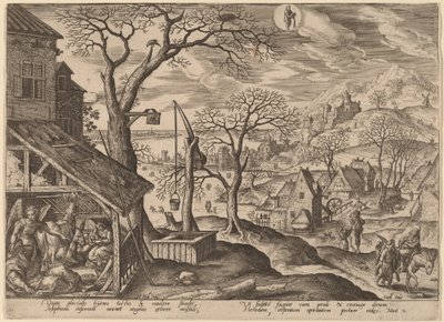 ヨセフに逃げるように告げる天使とエジプトへの逃亡 作： Adriaen Collaert after Hans Bol