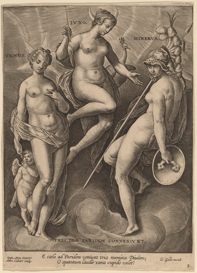 ヴィーナス、ジュノー、ミネルバ 作： Adriaen Collaert after Jan van der Straet