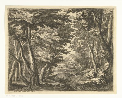 森の空き地に 3 人の男性がいる風景 作： Adriaen Frans Boudewyns