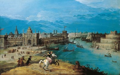 バビロンの門で獅子を狩る（油彩・キャンバス 作： Adriaen I van Nieulandt