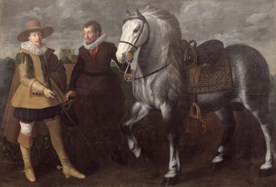 彼の馬と花婿を持つ紳士の肖像、1624 作： Adriaen I van Nieulandt
