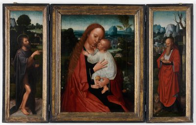 洗礼者ヨハネと聖ジェロームとマドンナ（パネルに油彩） 作： Adriaen Isenbrandt or Isenbrant