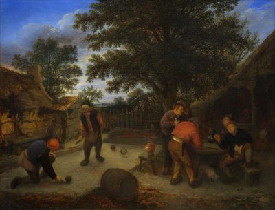 宿の庭の球児たち 1660年頃（油彩・パネル） 作： Adriaen Jansz. van Ostade