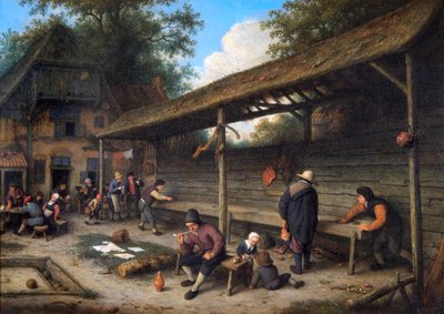 シャッフルボードのある旅館の中庭 作： Adriaen Jansz. van Ostade