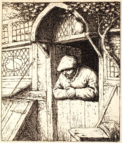 ドアにもたれかかった男、1672年頃（エッチング） 作： Adriaen Jansz. van Ostade