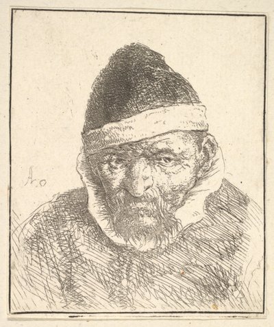 ホワイトカラーと先のとがった帽子を持つ老人、1610-85。 作： Adriaen Jansz. van Ostade