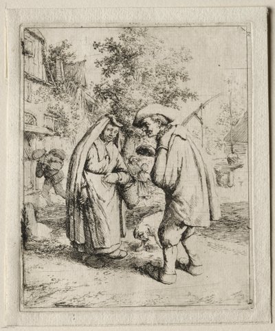 女性と会話する農民。 作： Adriaen Jansz. van Ostade