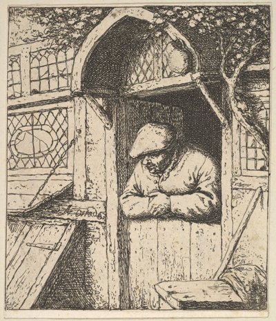 ドアに寄りかかっている農民、1610-85。 作： Adriaen Jansz. van Ostade