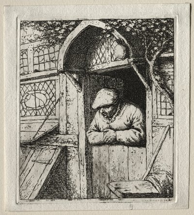 戸口に寄りかかって農民。 作： Adriaen Jansz. van Ostade