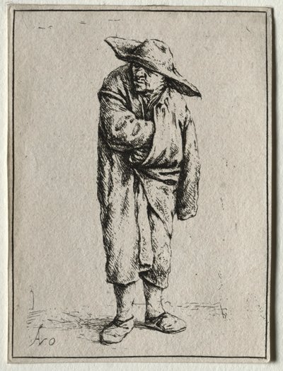 彼のマントに彼の手で農民。 作： Adriaen Jansz. van Ostade
