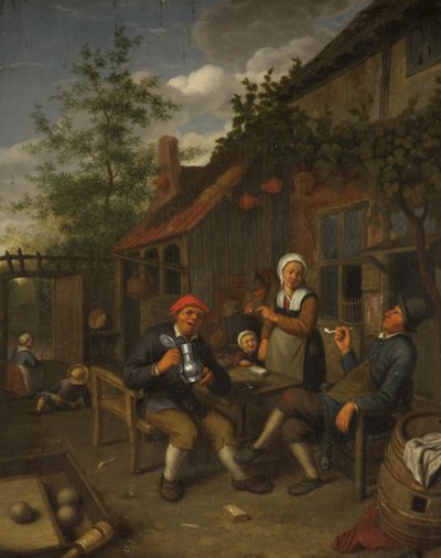 宿屋の外で酒を飲む農民たち（油彩・パネル 作： Adriaen Jansz. van Ostade