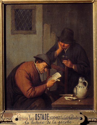 ガゼットを読む アドリアン・ヴァン・オスタード（1610-1685）の絵 作： Adriaen Jansz. van Ostade