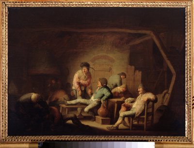 旅館のシーン。 （居酒屋シーン）。 Adriaen Jansz van Ostade (1610-1685) による絵画、1635 年頃。オランダの学校、バロック様式。 木に油彩。 プーシキン美術館、モスクワ。 作： Adriaen Jansz. van Ostade
