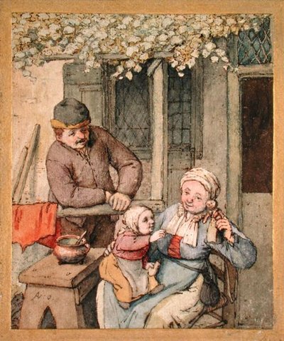 子供と人形」（紙にペン、水彩） 作： Adriaen Jansz. van Ostade