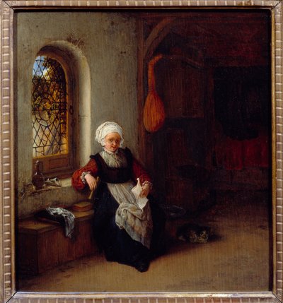 女性が手紙を持っています。アドリアン・ヴァン・オスタード（1610-1685）の絵 Ec.ホル。 作： Adriaen Jansz. van Ostade