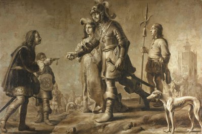 Boudewijn van Heusden (?-870) と彼の妻ソフィアがエドマンド王の特使から敬意を表して、c. 1626 作： Adriaen Pietersz van de Venne (manner of)