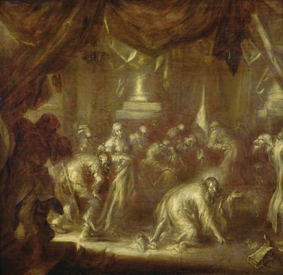 イエスと姦淫（木にグリザイユ） 作： Adriaen Pietersz van de Venne