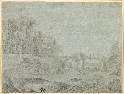 橋のある川を見下ろす廃墟 作： Adriaen Pietersz. van de Venne
