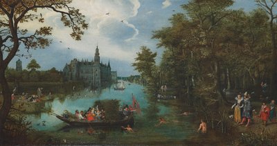 ボートパーティーと海水浴客のいる夏の風景 作： Adriaen Pietersz. van de Venne
