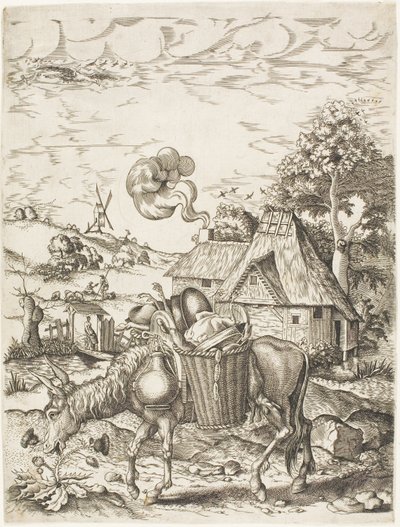 動物の象徴的な人物から、食べ物を積んだロバ 作： Adriaen Pietersz. van de Venne