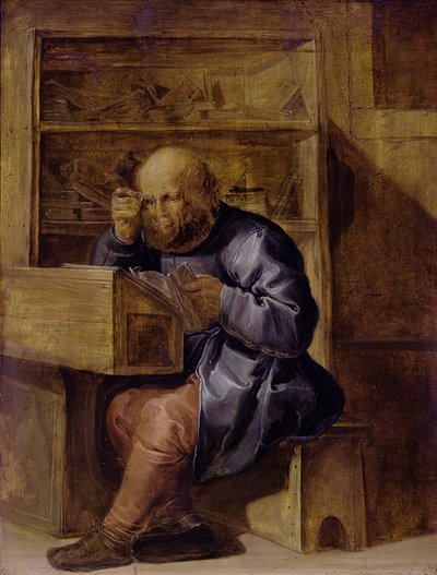 仕事中の校正者コーネリス キール、17 世紀前半 作： Adriaen Pietersz. van de Venne