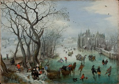 城の近くのスケーターのいる冬の風景、1615 作： Adriaen Pietersz van de Venne