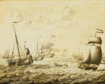 オランダのニシン漁、17世紀後半（パネルにグリザイユ） 作： Adriaen or Abraham Salm