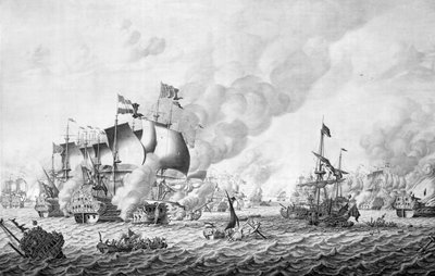 ラ・オーグの戦い（Barfleur）、1692年5月19〜24日（パネルにグリザイユ） 作： Adriaen van Salm