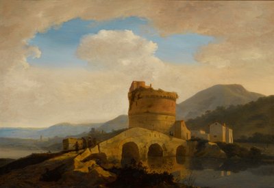 ローマ近郊の風景、アニエネ川沿いのプラウティイの墓のある風景 作： Adriaen van Eemont