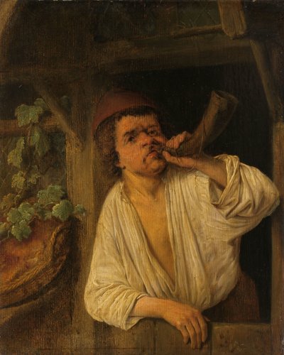 ホーンを鳴らしているベイカー 作： Adriaen van Ostade