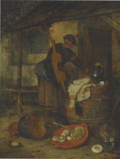 樽と野菜のドアのそばのメイド 作： Adriaen Jansz. van Ostade