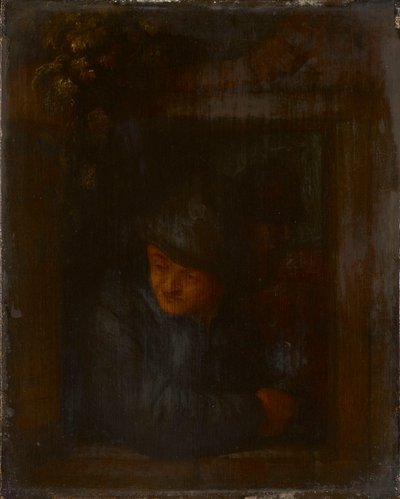窓の桟にもたれる百姓 作： Adriaen van Ostade