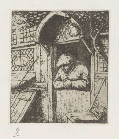 一番下のドアにもたれる農夫 作： Adriaen van Ostade