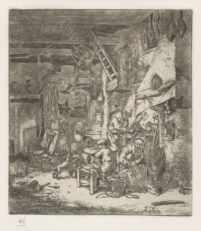 インテリアの農家の家族 作： Adriaen van Ostade