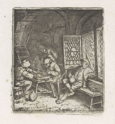 tric-trac プレイヤーがいるファーマーズ インテリア 作： Adriaen van Ostade