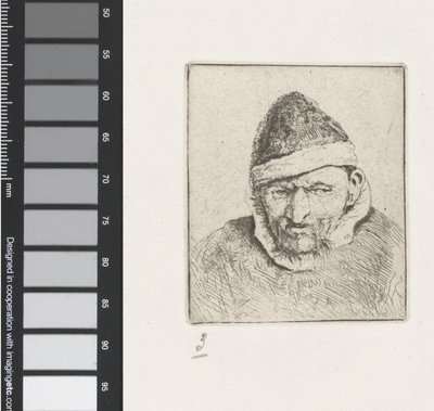 とんがり帽子をかぶった老農夫の胸像 作： Adriaen van Ostade
